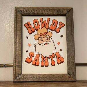 Rustic 'Howdy Santa' Framed Wall Art - Orange and Brown Handmade